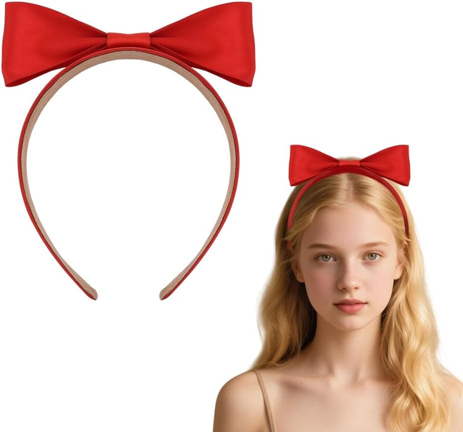 Bow Headbands for Women Red Bowknot Headband Hairband with Bow Head Bands for Women'S Hair Non Slip Christmas Headbands for Girls Women Cosplay Costume Accessories