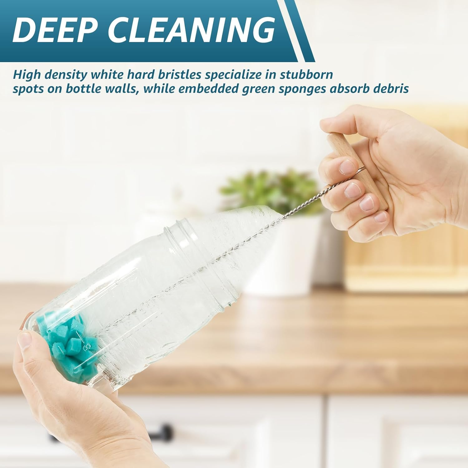 Awobepl 2Pcs Glass Cleaning Brush Set,Deep Washing Bottle Cleaning Brush Set,With Non Slip Handle,Efficient Bottle Cleaner Tool for Jar image number 2