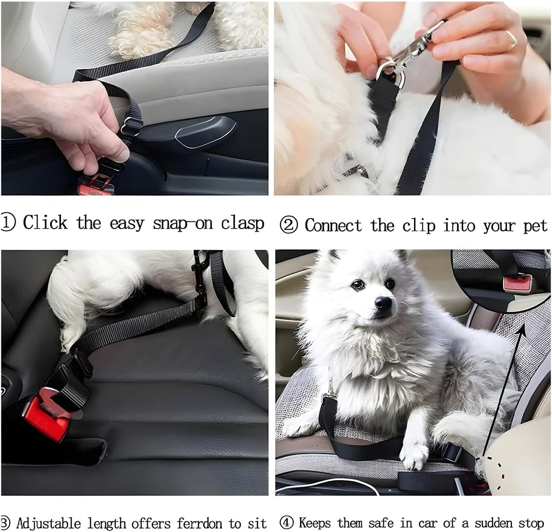 CGEAMDY 2 Pieces Dog Car Safety Seat Belt, Adjustable Dog Car Safety Belt with Universal Plug & Locking Bar, Dog Car Seat Belt Lead Restraint Harness Seatbelt Attachment Clip for Pet(Blue) - Red image number 5