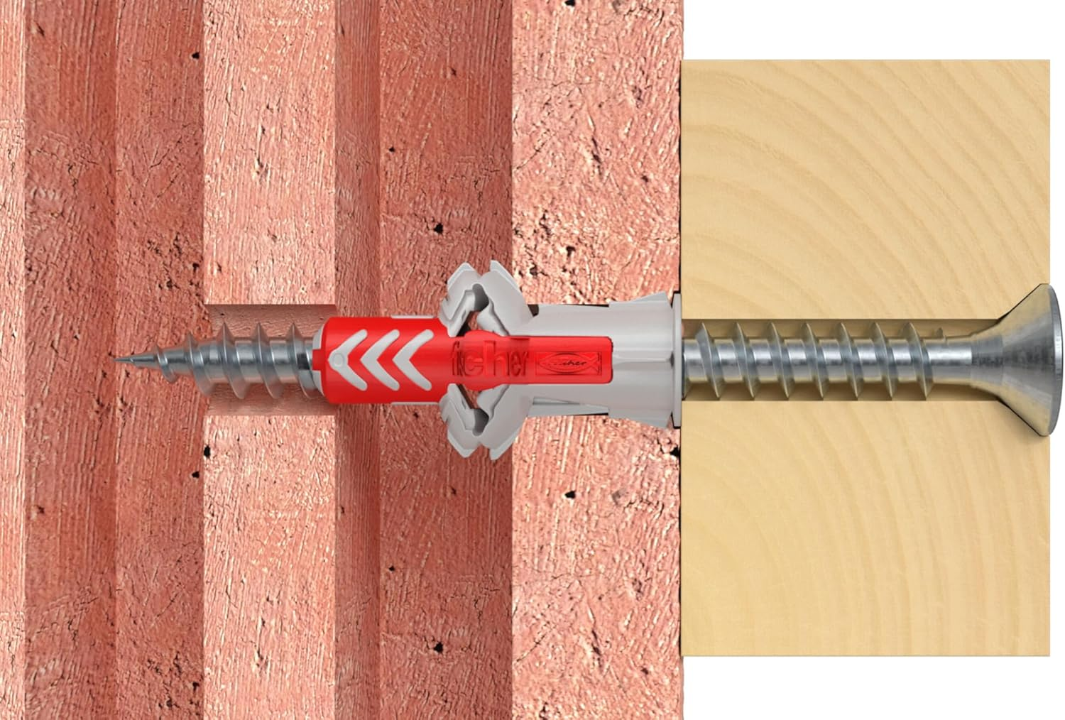 Fischer Redbox 140 Tasselli Con Vite per Muro Pieno, Mattone Forato, Cartongesso E Gasbeton, 60 Pieces, 280 Fixings, Grey/Red, Duopower + Viti image number 4