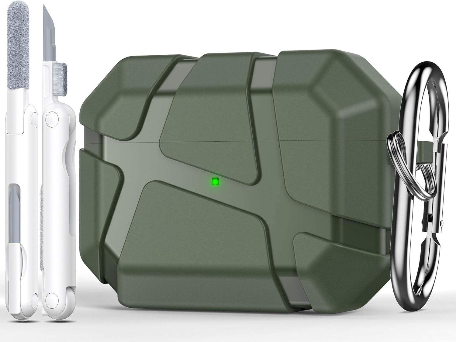 R-Fun for Airpods Pro 2 Case, Shockproof Silicone Protective Case, Compatible with Airpods Pro 2Nd Generation, with Hard Shell Design & Scratch Protection, Front LED Visible with Carabiner,Green