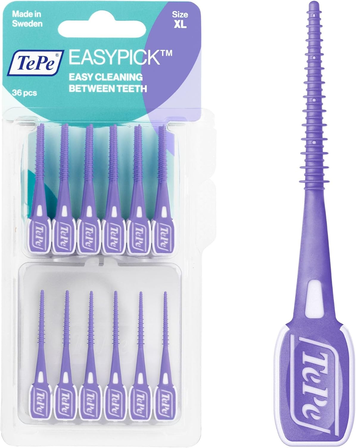 Tepe Easypick Toothpicks, Purple, ISO XL, 36Pcs, Plaque Remover, Efficient Clean between the Teeth, Durable Dental Picks for Wide Gaps, Travel Case Included