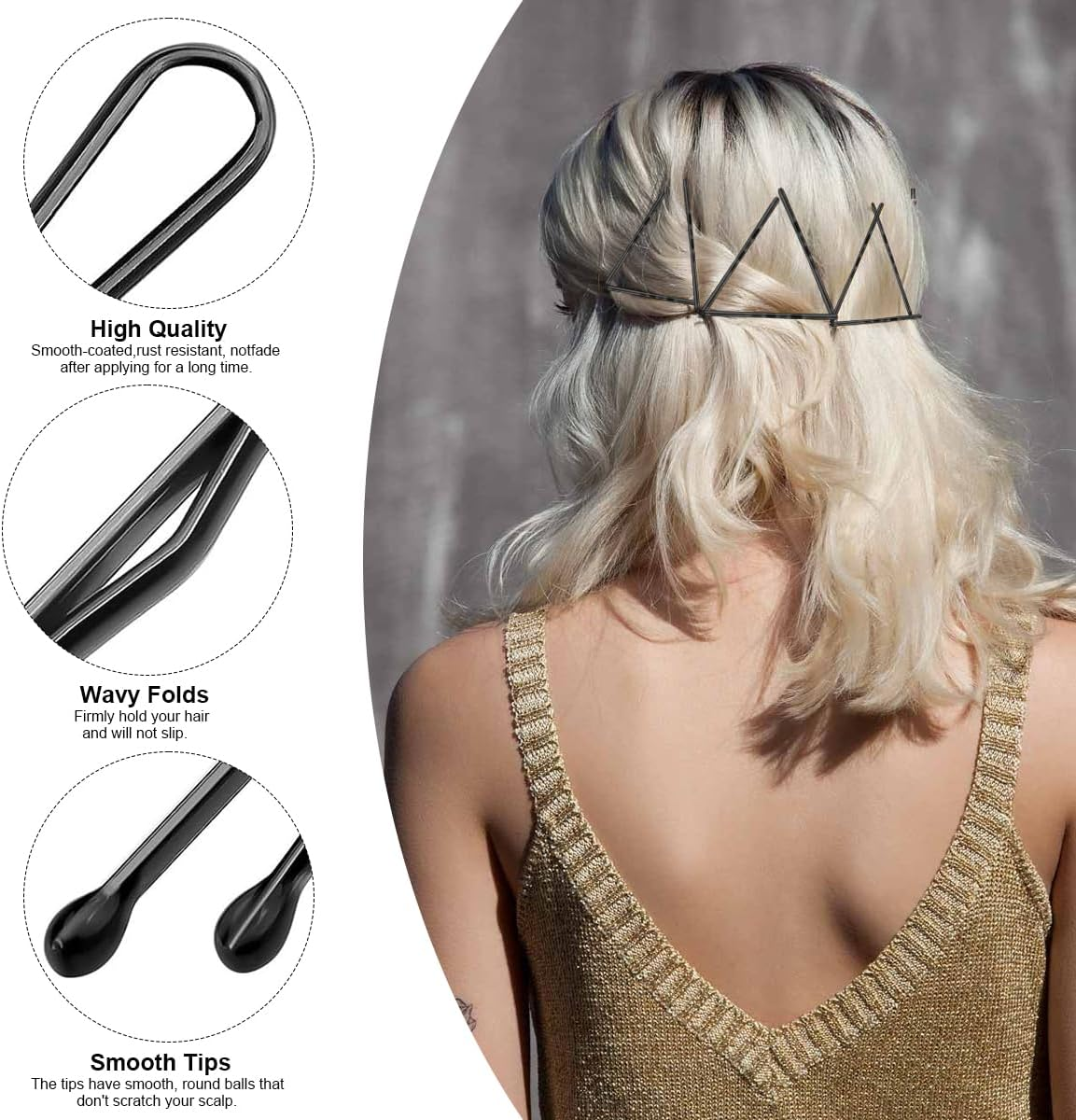 Pack of 300 Mini Hair Clips, Small Hair Clips, 5 Cm Bobby Pins, Hair Clips, Metallic Wave Hair Clips, Women'S Hair Clips for Women, Girls, Children (Brown, Black, Gold) image number 6