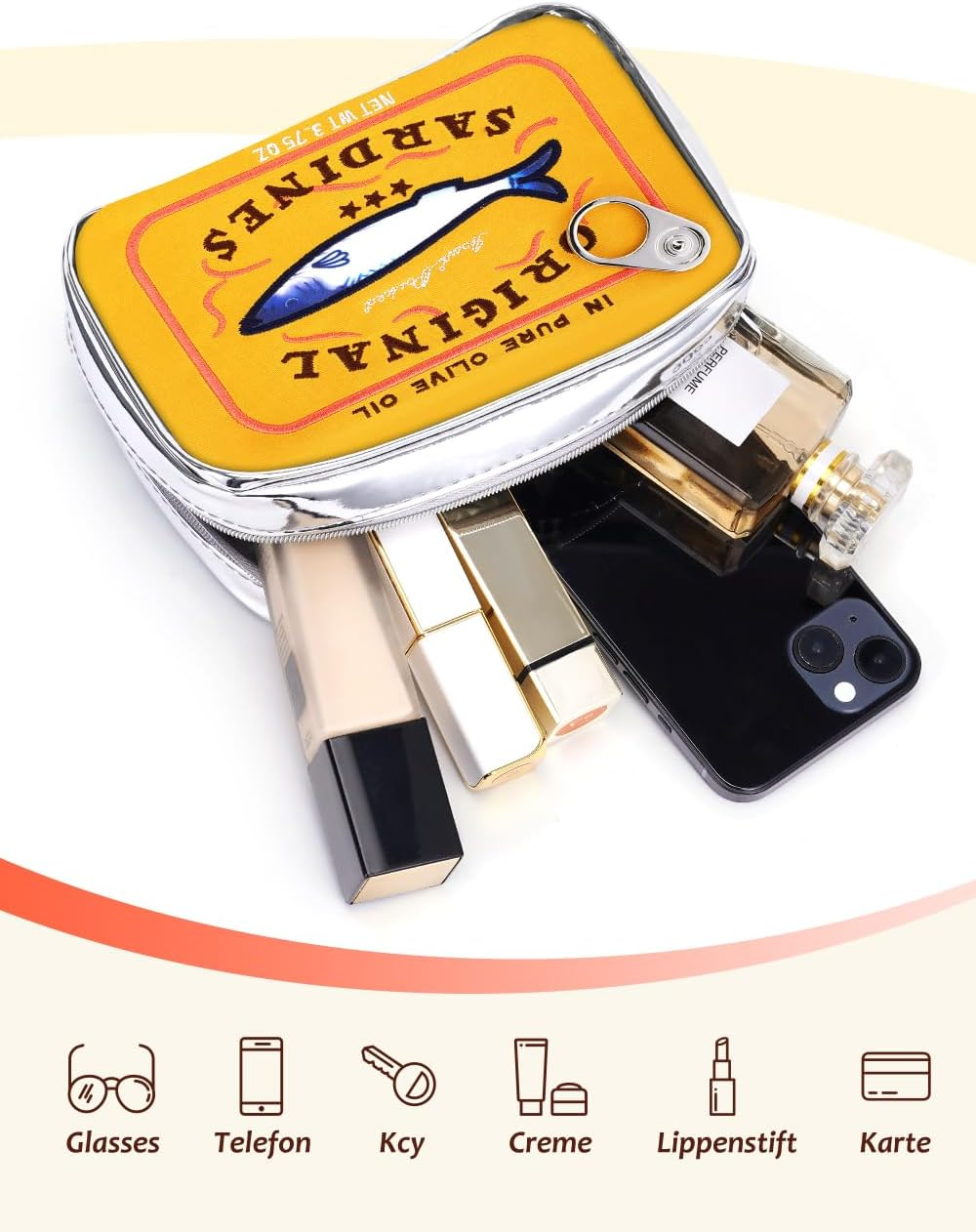 Cessfle Canned Sardines Makeup Bag, Creative Cute Makeup Bag Canned Fish Cosmetic Bag Coquette Cosmetic Pouch Aesthetic Toiletry Bag for Women Girls, Yellow image number 6