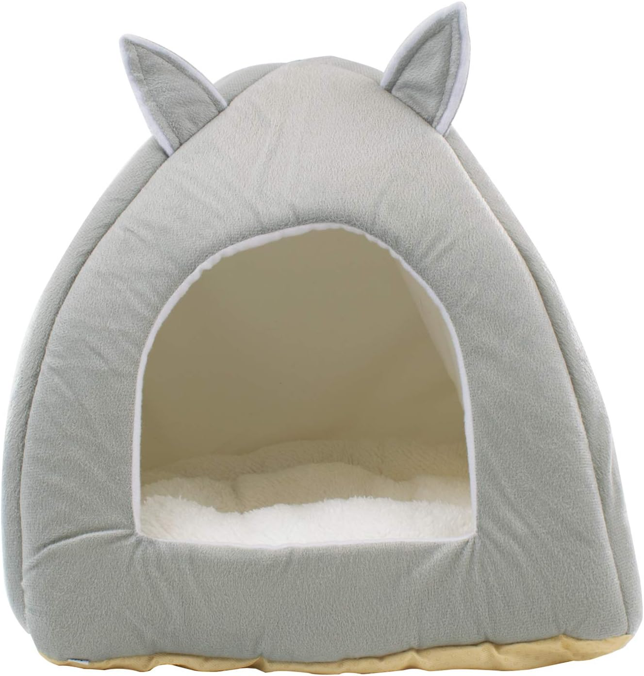 DIGIFLEX Grey Teddy Bear Style Pet Tent Bed, Kitten Bed &ndash; Fleece Soft Self Warming Washable Cat Bed - Ideal for Cats and Kittens &ndash; Soft & Comfortable Cat Bed Hut - 36 X 36 X 40Cm