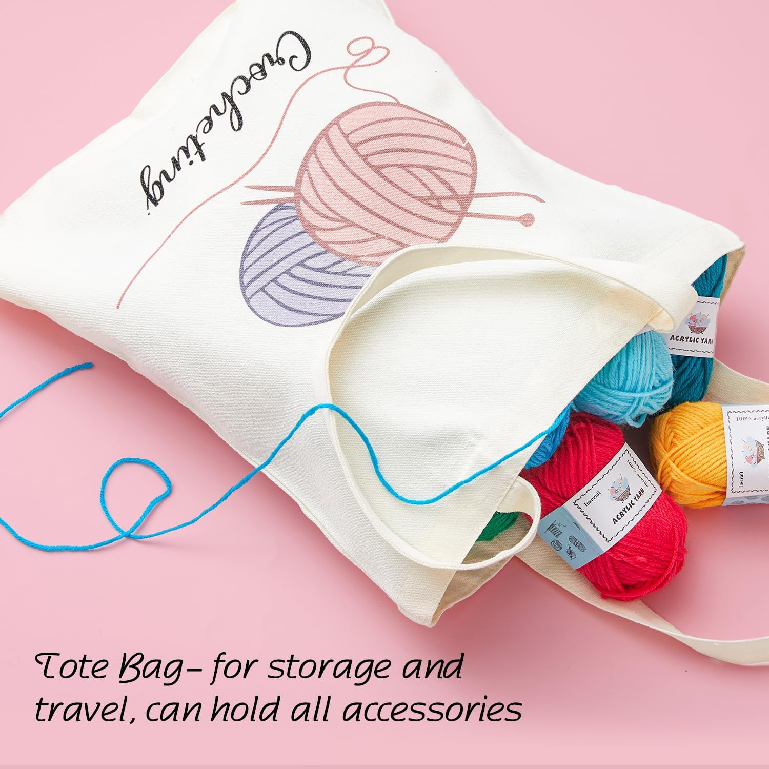 INSCRAFT Crochet Kit for Beginners Adults, 18 Large Acrylic Yarn Skeins 1800 Yards Yarn, 105 PCS Crochet Kit with Hooks Yarn Set,Includes Canvas Tote Bag, Ideal Starter Pack for Kids Professionals