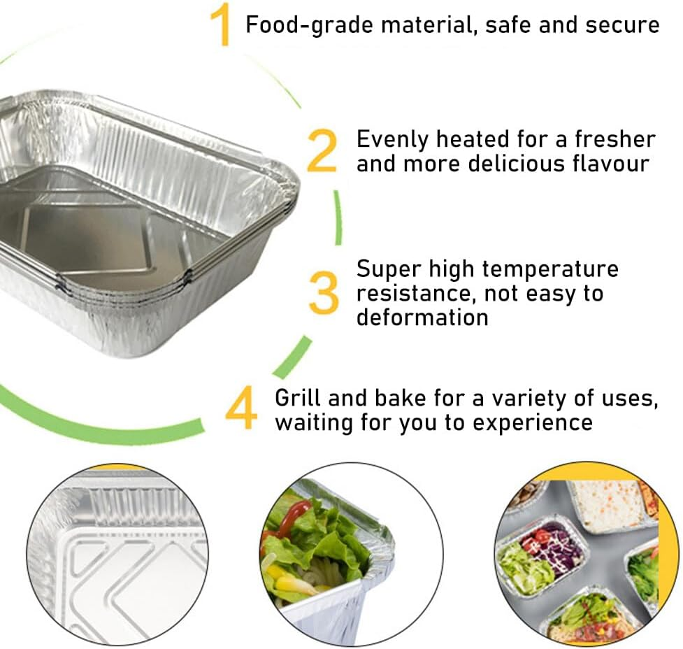 Olymajy Foil Food Containers with Lids, 25PCS 670Ml Foil Trays, Large Aluminium Foil Trays with Transparent Lid, Aluminium Foil Food Containers for Baking, Roasting, Cooking image number 3
