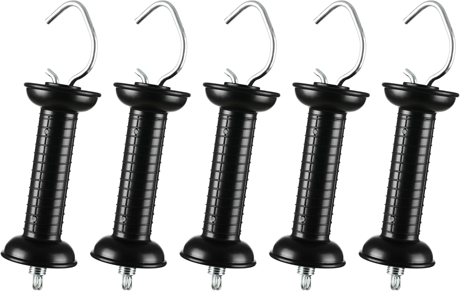 5Pcs Plastic Electric Fence Gate Handle with Insulators and Spring, Heavy Duty Gate Handle, Black