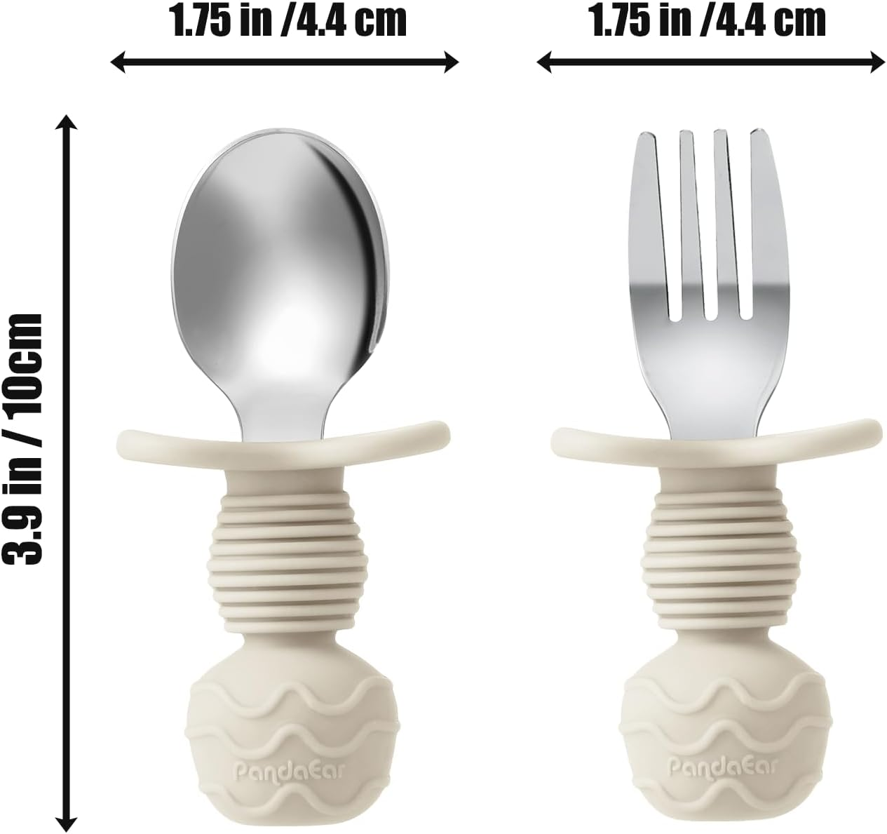 Pandaear 6 Pack Stainless Steel Toddler Spoons and Fork Feeding Set - Anti-Choke First Self Feeding Utensils for Kids Baby Girls Led Weaning Ages 18 Months+ (Pink/Beige) image number 1