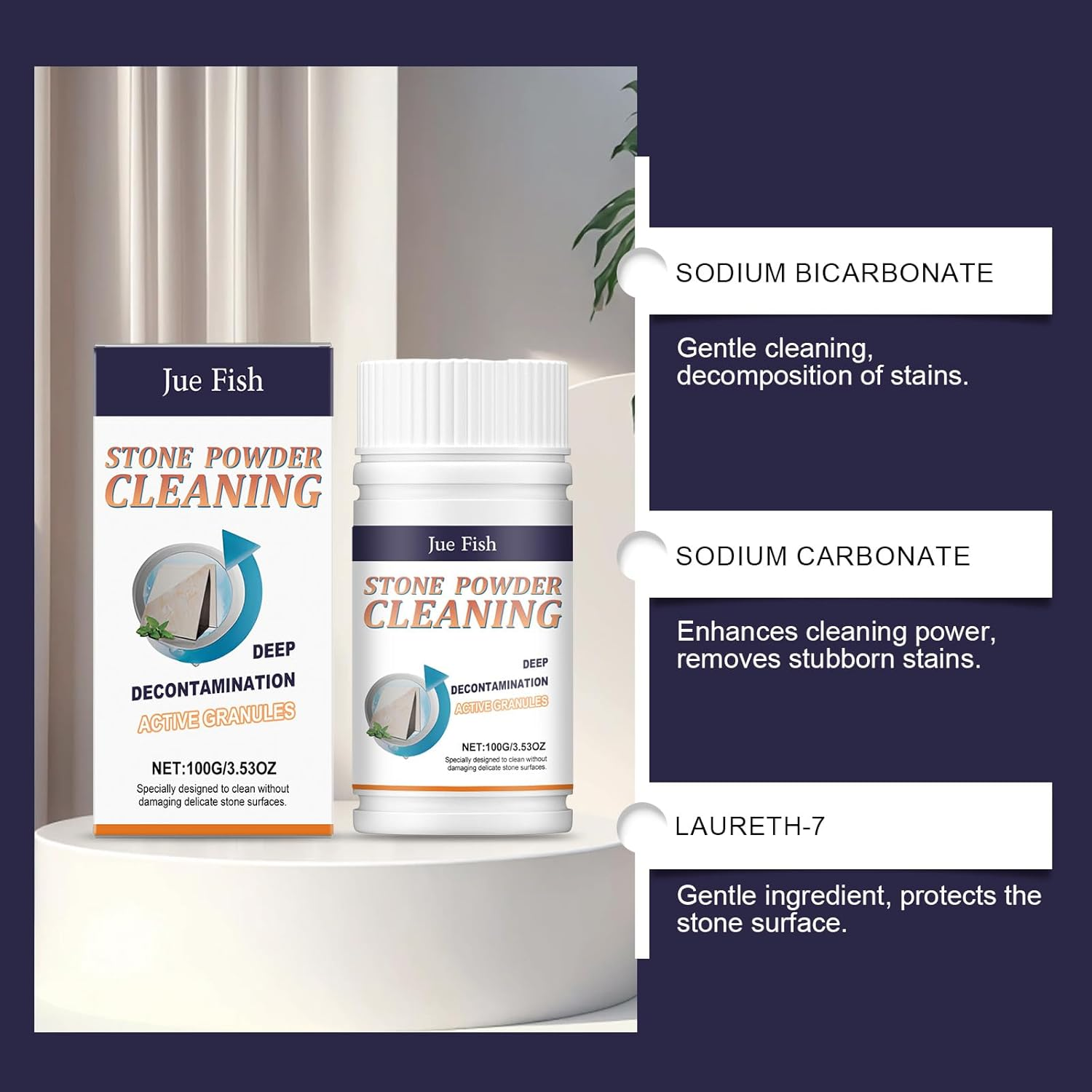 Stone Cleaning Powder, Deep Decontamination, 100G, Fast-Dissolving Stain Remover for Multiple Stone Surfaces image number 5