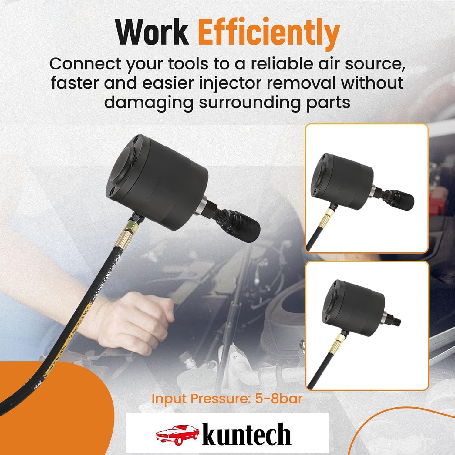 Pneumatic Injector Puller Set, 5-8 Bar Air Vibration Diesel Fuel Injector Removal Tool Set of 37 with Extractor Hammer, 19 Adapters, Extension Hose, and EU US JP Connectors image number 2