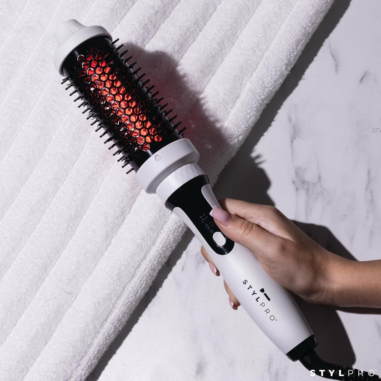 STYLPRO Thermal Brush with Red and near Infrared Leds - 58 NIR + 84 Red Leds, Ceramic Cylinder, Adjustable Heat, Lightweight Blowout and Curling Brush for All Hair Types image number 2