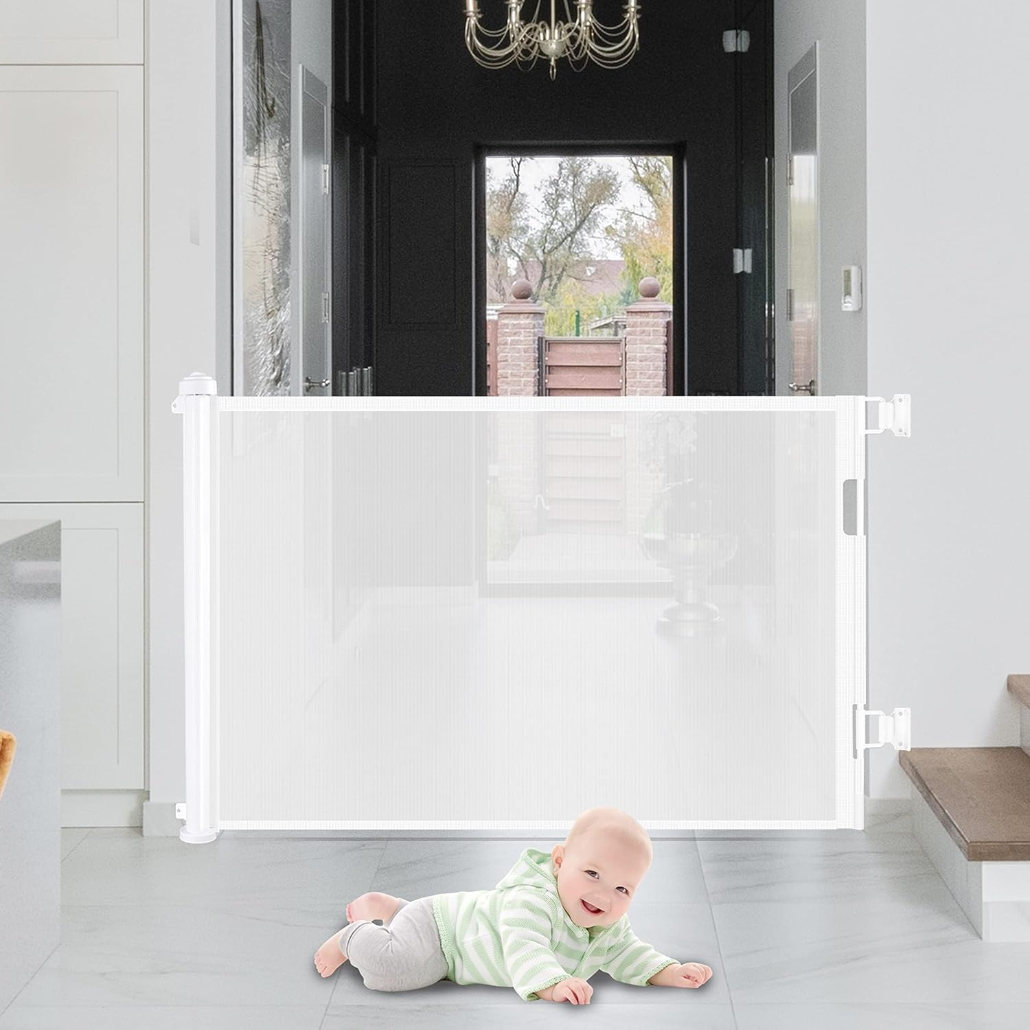 Retractable 3M Doorways Hallways Stairs Baby Gate Dog Pet Gate Indoor Outdoor Safety Gates White image number 5