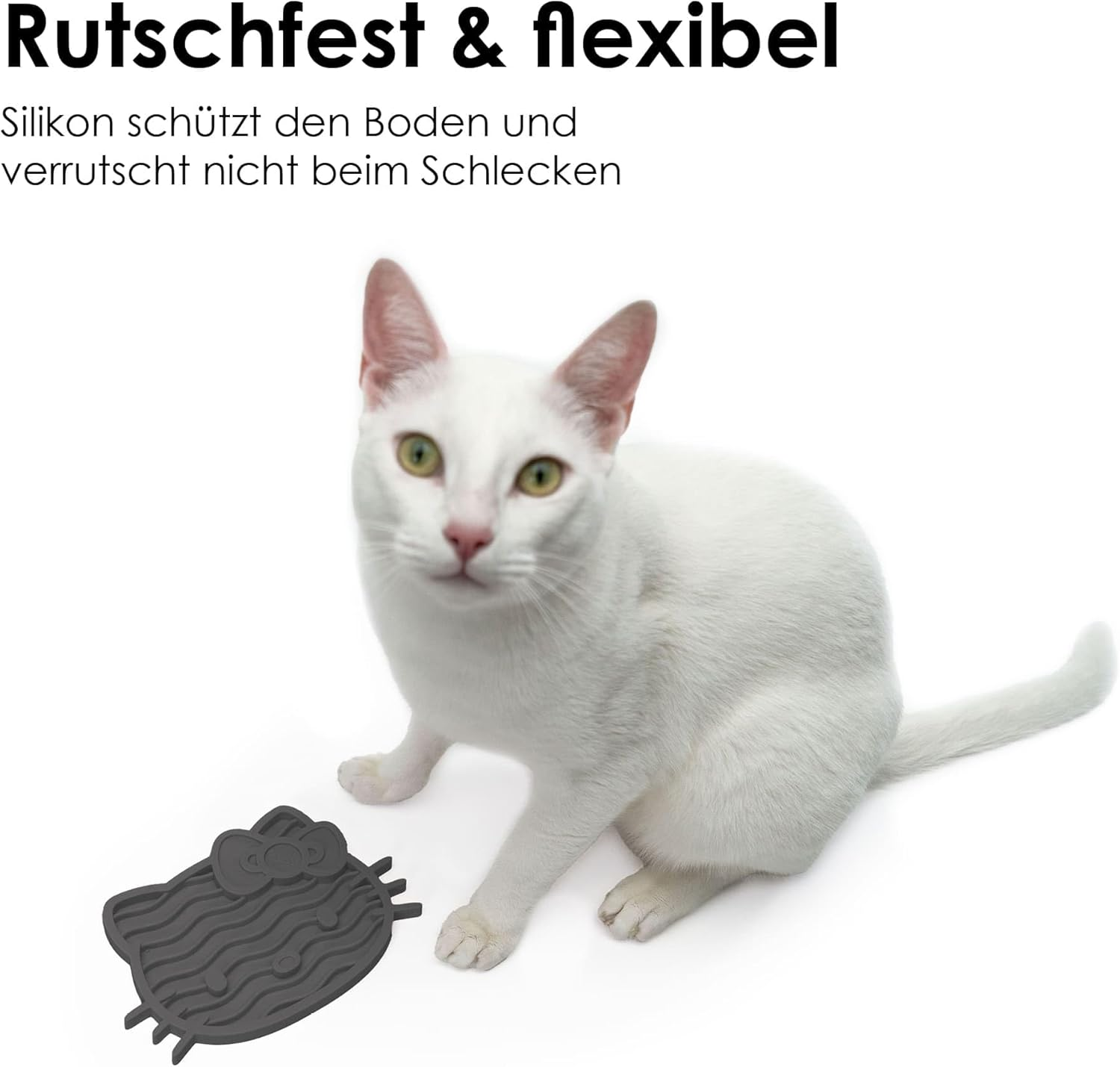 Lucybalu X Hello Kitty ZENCAT Licking Mat for Cats, Cat Licking Mat, Slow Feeder, Lick Mat Made of Food-Grade Silicone, Silicone Mat for Licking, Anthracite