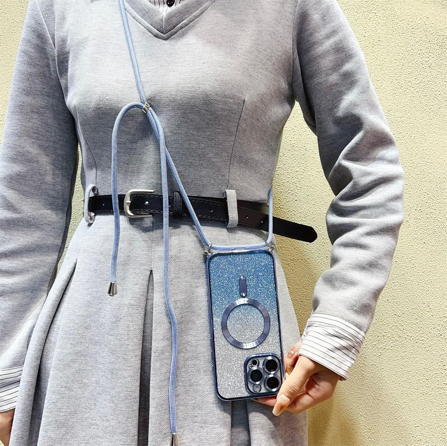 Emlivi Magnetic Mobile Phone Chain Case for Iphone 15 Pro Max, Magnetic Necklace Mobile Phone Case, Glitter, Transparent TPU Case with Cord, Adjustable Lanyard, Protective Case for Iphone 15 Pro Max image number 1