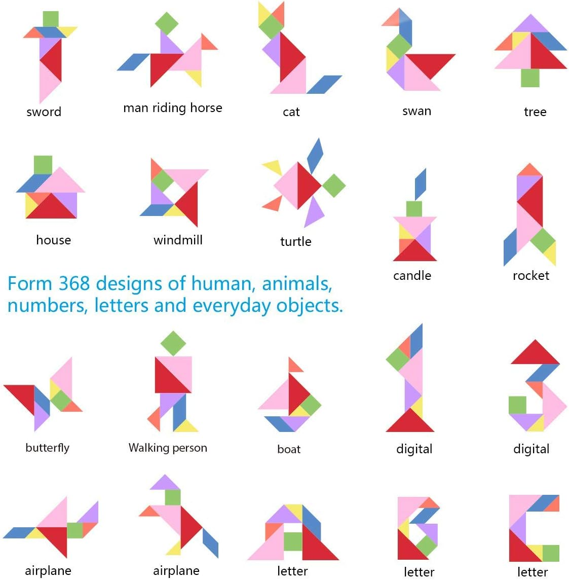 Vanmor Travel Tangram Puzzle with 2 Sets Magnetic Plate, Montessori Shape Pattern Blocks Jigsaw Road Trip Games with 368 Solution, IQ Book Educational Toy Brain Teaser Kids Adults Challenge image number 6