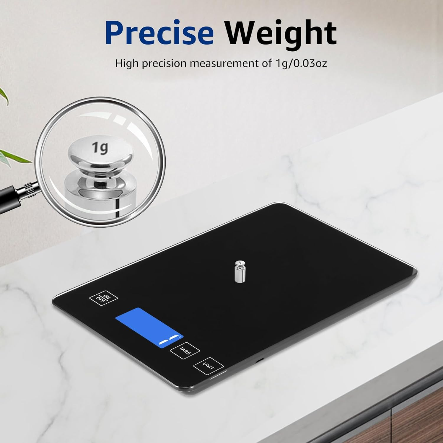 Digital Kitchen Scales 15Kg/33Lb Food Scale High Accuracy1G/0.03Oz Weight in Grams and Ounces Scale Waterproof Tempered Glass Platform with LCD Display for Cooking Baking (Black) image number 6