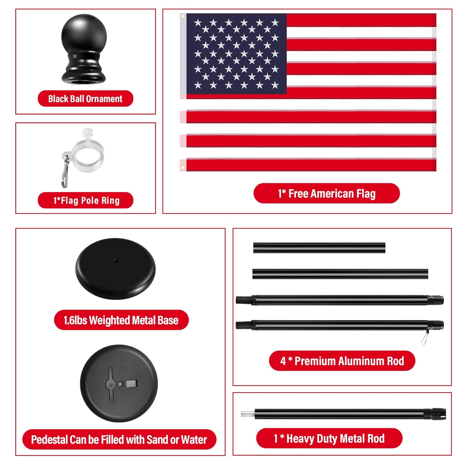 SENZHIYI Indoor Telescoping Flag Pole with Base 6Ft-8Ft,Aluminum Commercial Indoor Flagpole with Black Ball Top Finial,Heavy Duty Indoor Flag Pole Kit for Office School City Hall image number 3