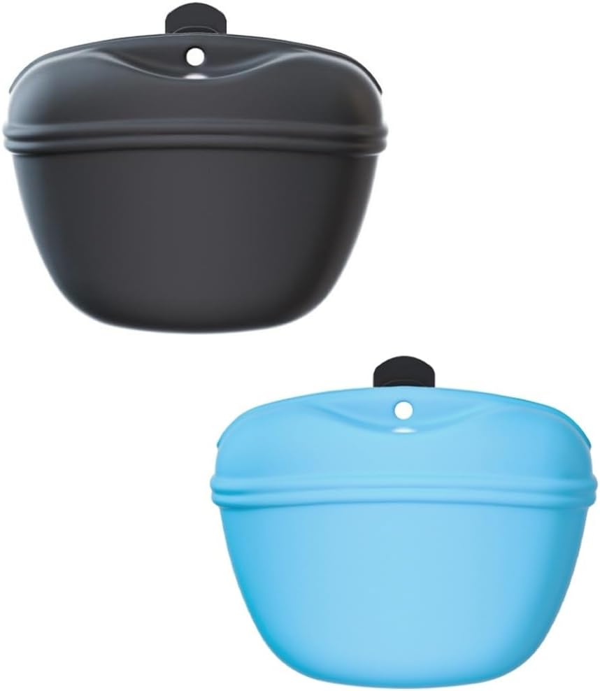 Liyquint 2PCS Silicone Dog Treat Pouch, Portable Dog Training Bag with Magnetic Closing & Waist Clip for Belt - Reward Feeding Pouch for Puppy Walks & Outdoors (Black+Sky Blue) image number 3