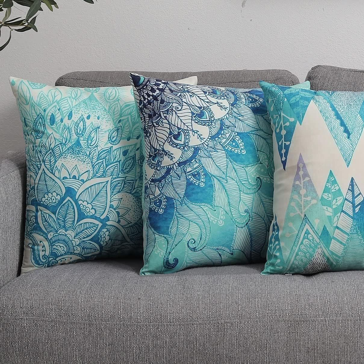 Set of 4 Luxton Boho Mandala Cushion Covers for Home Decoration, Aqua Blue Green Turquoise Cushion Covers Decorative Pillow Covers Square 45X45Cm - Design2 image number 3