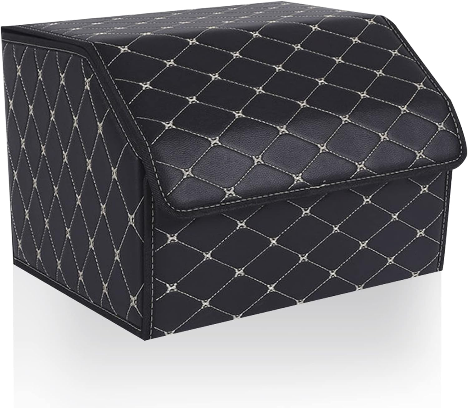 Car Trunk Organizer Multipurpose Leather Cargo Storage Box for Sedan SUV RV, Durable Collapsible Adjustable Auto Compartments Trunk Organiser (Black-Medium-Set of 1Pcs) image number 5