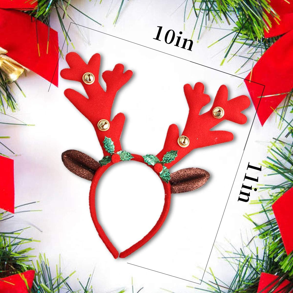 Reindeer Antlers Headband Christmas and Easter Party Headbands Deer Antlers Headband with Bells Cute Reindeer Ears Headband - Red image number 3