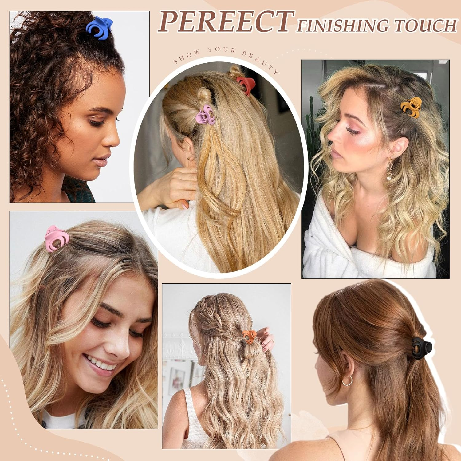 Kavya 12 Pcs Hair Claw Clips Octopus Small Hair Clips Women Non-Slip Plastic Claw Clip Colorful Matte Hair Claw for Women and Girls Thin Hair Accessories image number 1