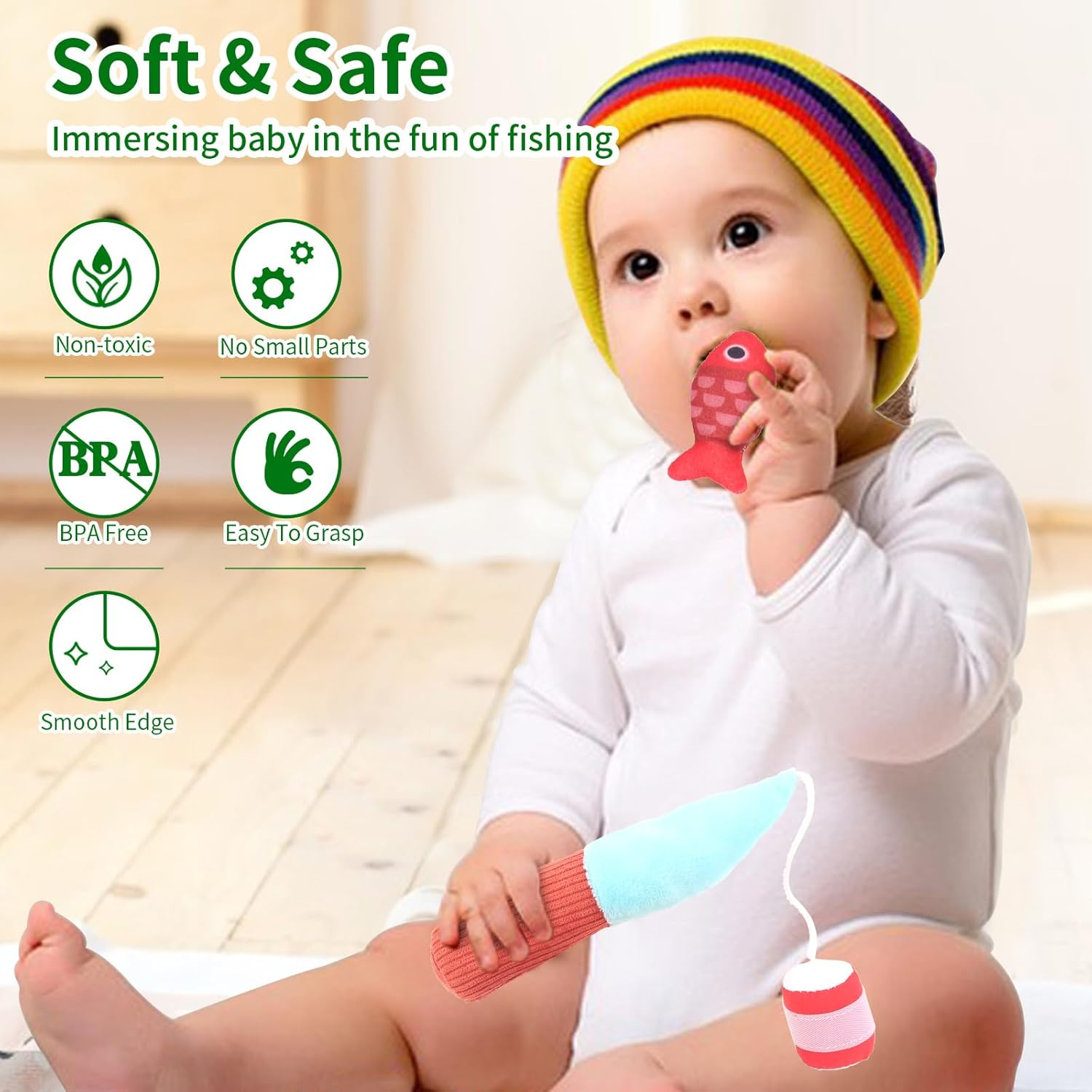 Montessori Toys for 1 Year Old, Cloth Fishing Game, Boy Girls Toys Gifts, Baby Toys 6 to 12-18 Months, Baby Stacking Cups image number 1