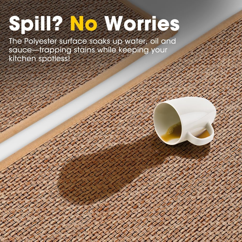 ZUNI 2PCS Kitchen Rugs and Mats, Cushioned Non Slip Rugs, Absorbent Runner Rugs Comfort Standing Mats Washable for Kitchen, Floor, Office, Home (45X150, 45X75Cm, Beige) - Black image number 2