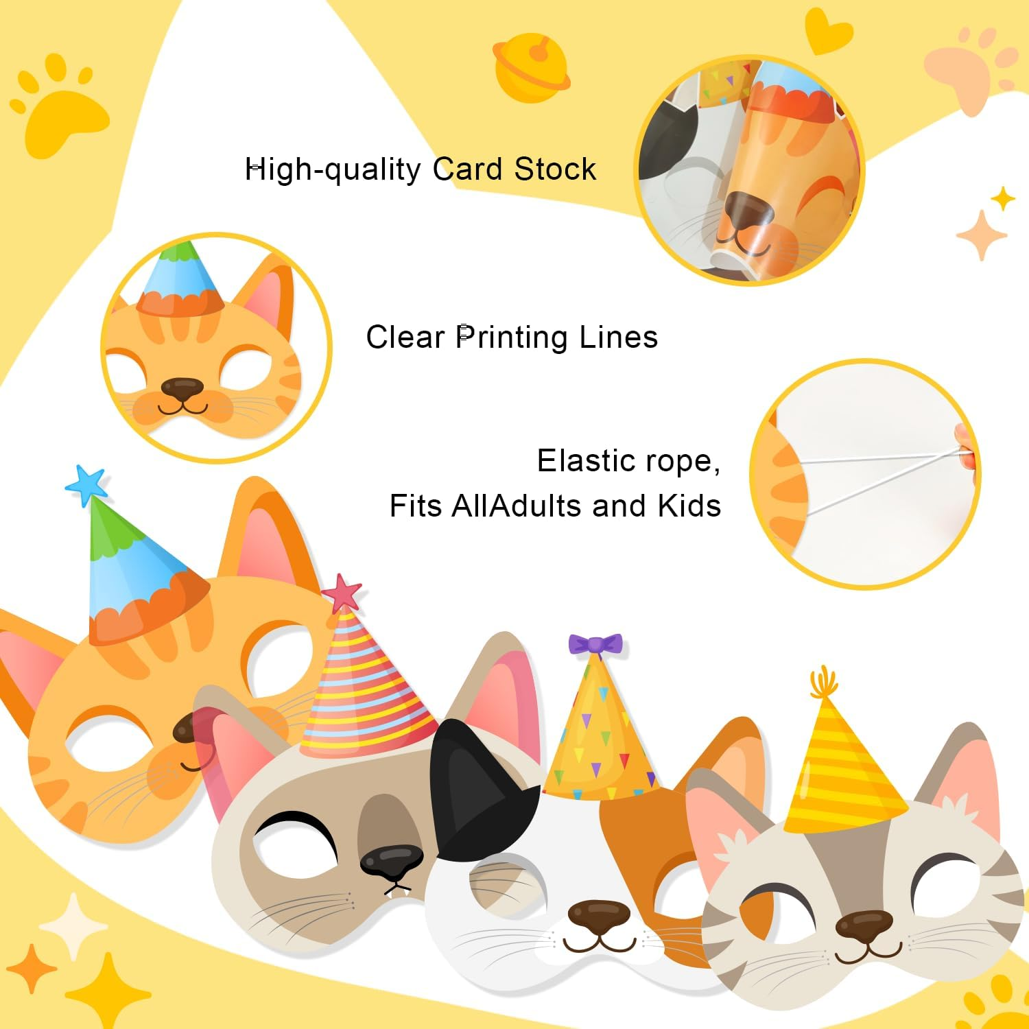 Cat Birthday Masks, 24 Pcs Kitten Party Masks - Cat Themed Photo Booth Props & Decorations for Kids image number 3