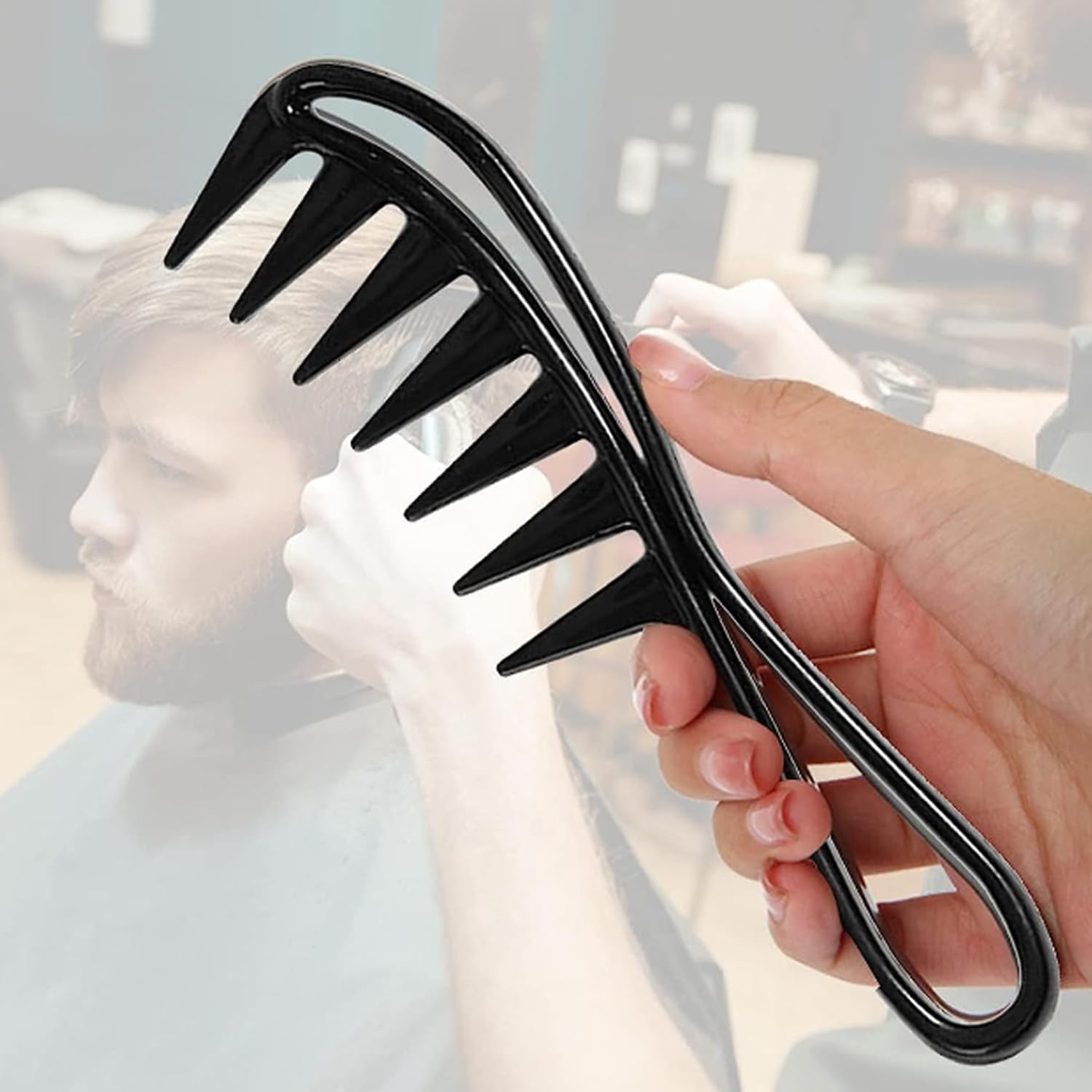 Neoreser 2 Pieces Wide Tooth Comb with Handle Shark Tooth Combs Wide Curly Comb Comb Comb for All Types of Different Hair Types (Black) image number 2