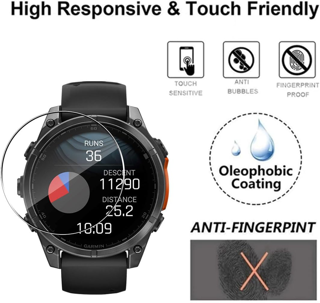 Pack of 3 Screen Protectors Compatible with Garmin Fenix 8 Amoled 51 Mm for Tempered Glass, HD Screen Protector Film, Anti-Scratch, Bubble-Free, High-Resolution Protective Glass image number 3