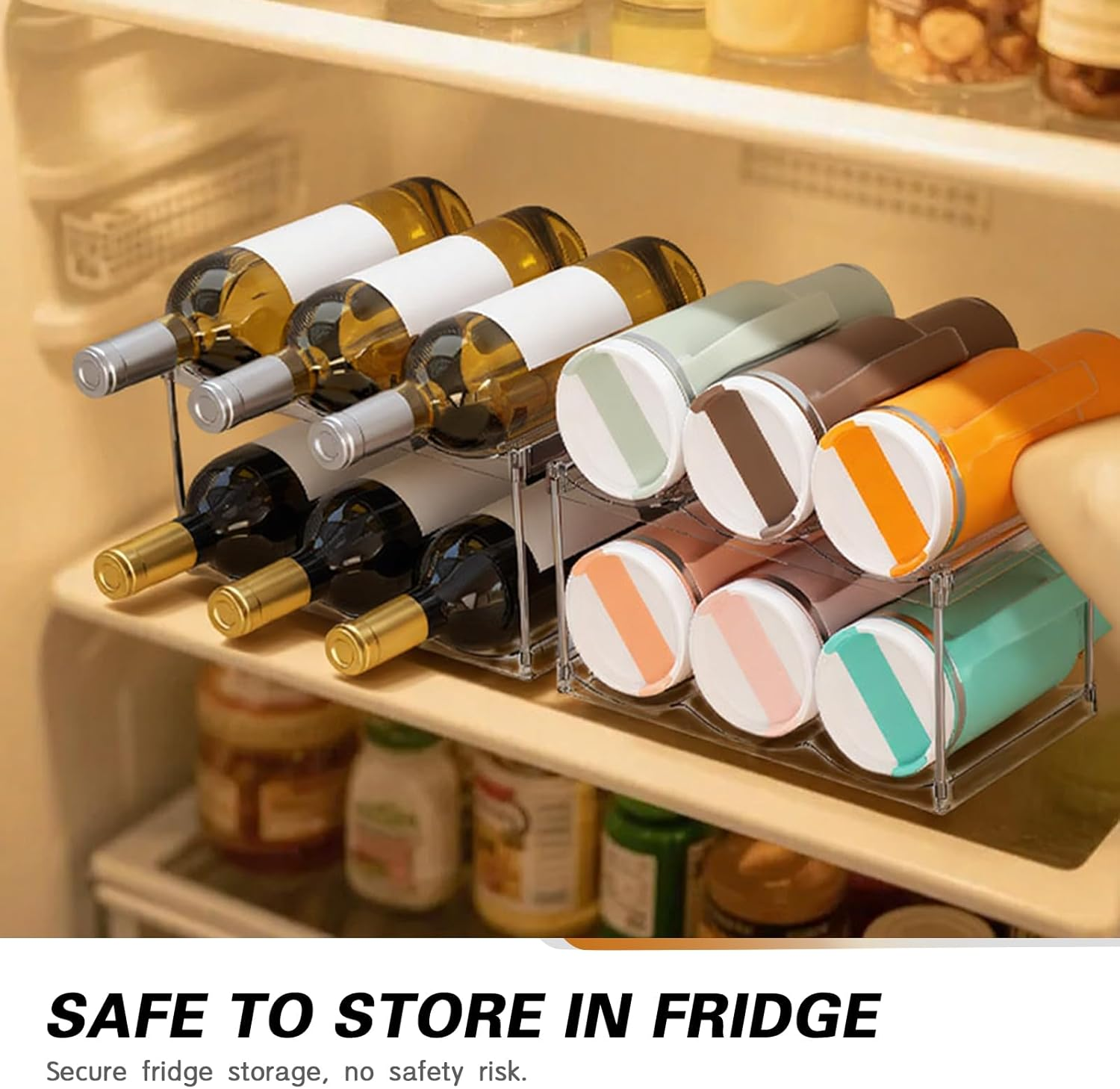 3 Tier Water Bottle Organizer Rack for Cabinet Kitchen Storage & Organisation, Stackable Bin Countertop Holds 9 Bottles Large Capacity Sports Bottles, Wine Rack, Tumbler Travel Mug Cup Holder (Clear) image number 6