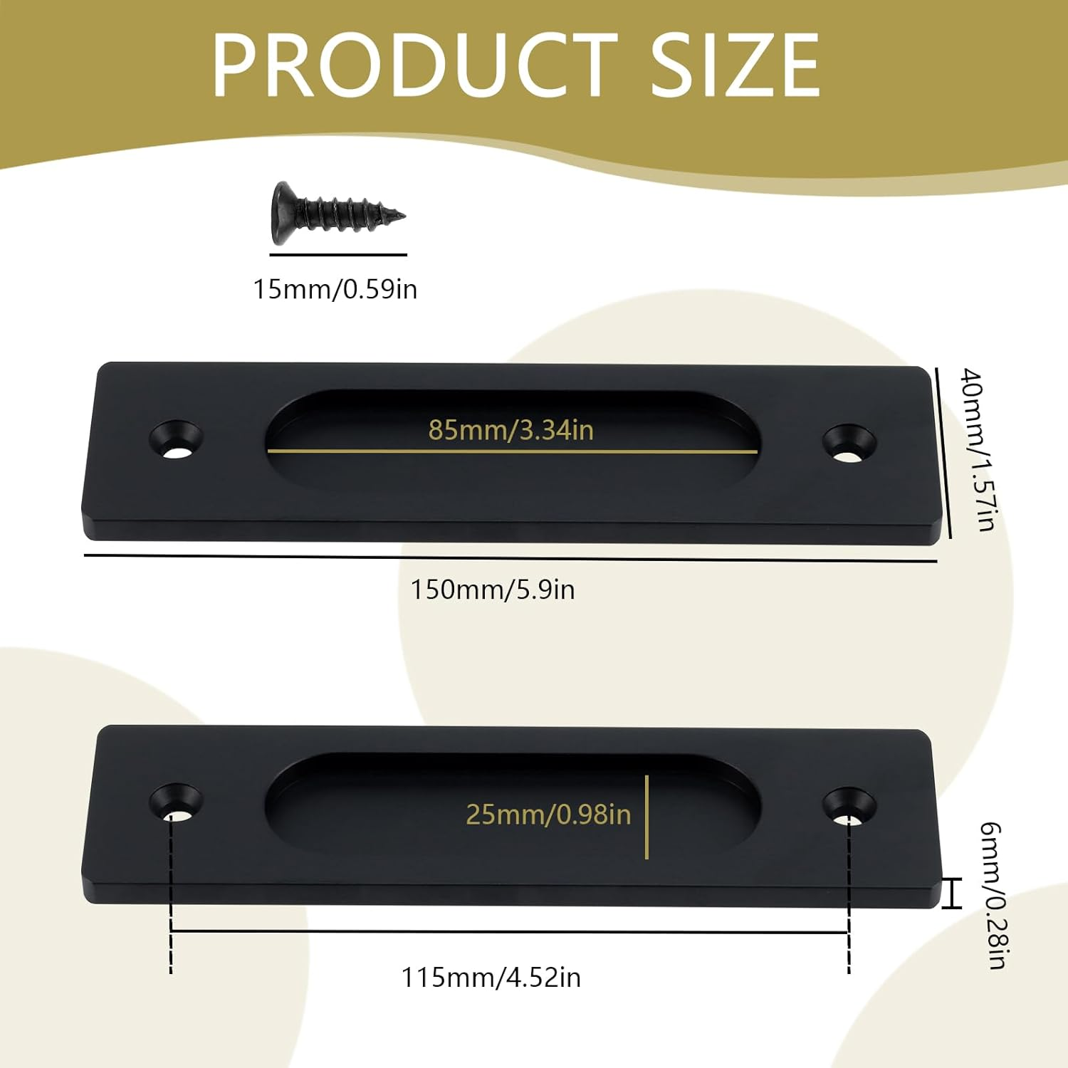 4 PCS Sliding Barn Door Handle, Black Recessed Finger Flush Pull, Aluminum Alloy Handles Drawer Handles, Finger Pull, Pocket Door Pull with 8 Screws (Black)