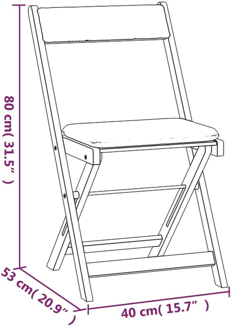 Vidaxl Retro Style 3 Piece Folding Bistro Set - Solid Wood Acacia with Cushions - Brown and Cream Colour - Brown image number 3