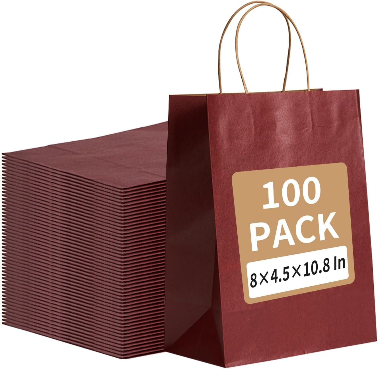100Pcs Brown Kraft Paper Bag with Handles, 15 * 8 * 21Cm Gift Bag for Small Business Christmas Bulk, Wedding, Party Favor, Shopping, Lunch, Halloween Trick-Or-Treat Bags