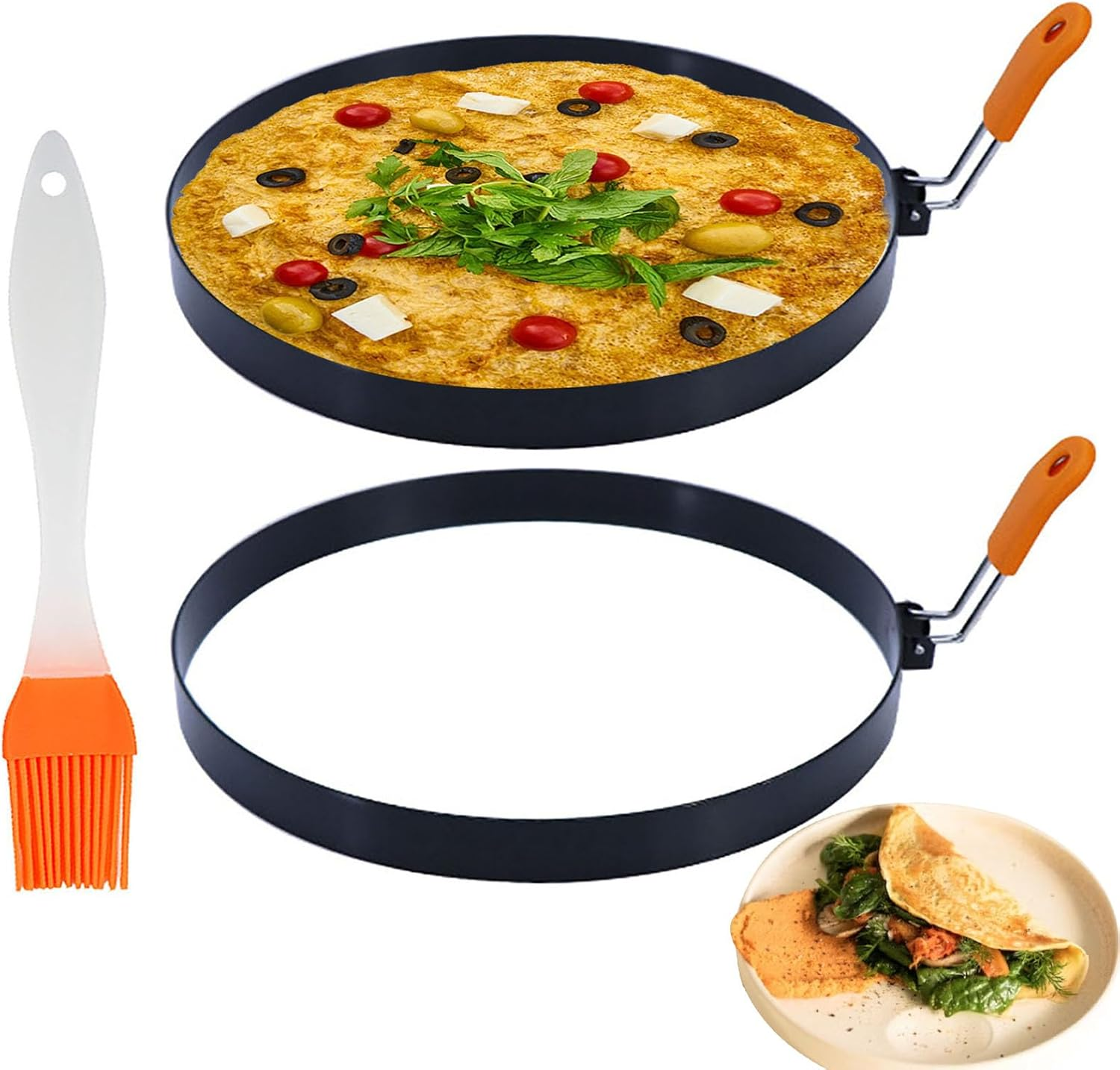 Egg Pancake Rings Mold, 2 Pack 6" round Pancake Shaper Egg Mold Omelet Ring Stainless Steel Frying Eggs Ring with Silicone Handle for Griddle Sandwich Eggs Muffin Pancakes Burger Breakfast image number 2