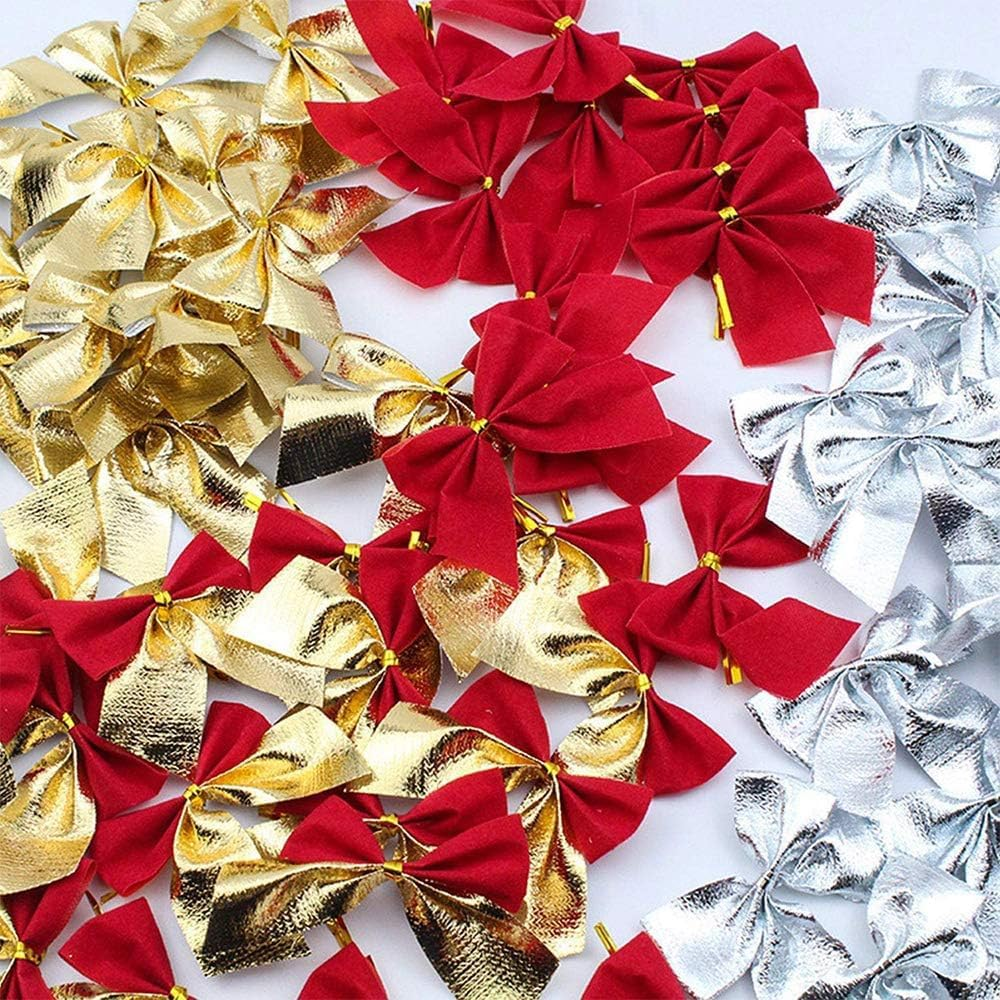 12 Pieces Christmas Ribbon Bows Ornaments Xmas Tree Bowknot Velvet Ribbon Bows Christmas Bows for Tree Decorations Presents Wrapping Craft Supplies, Red + Gold - Red + Gold image number 6