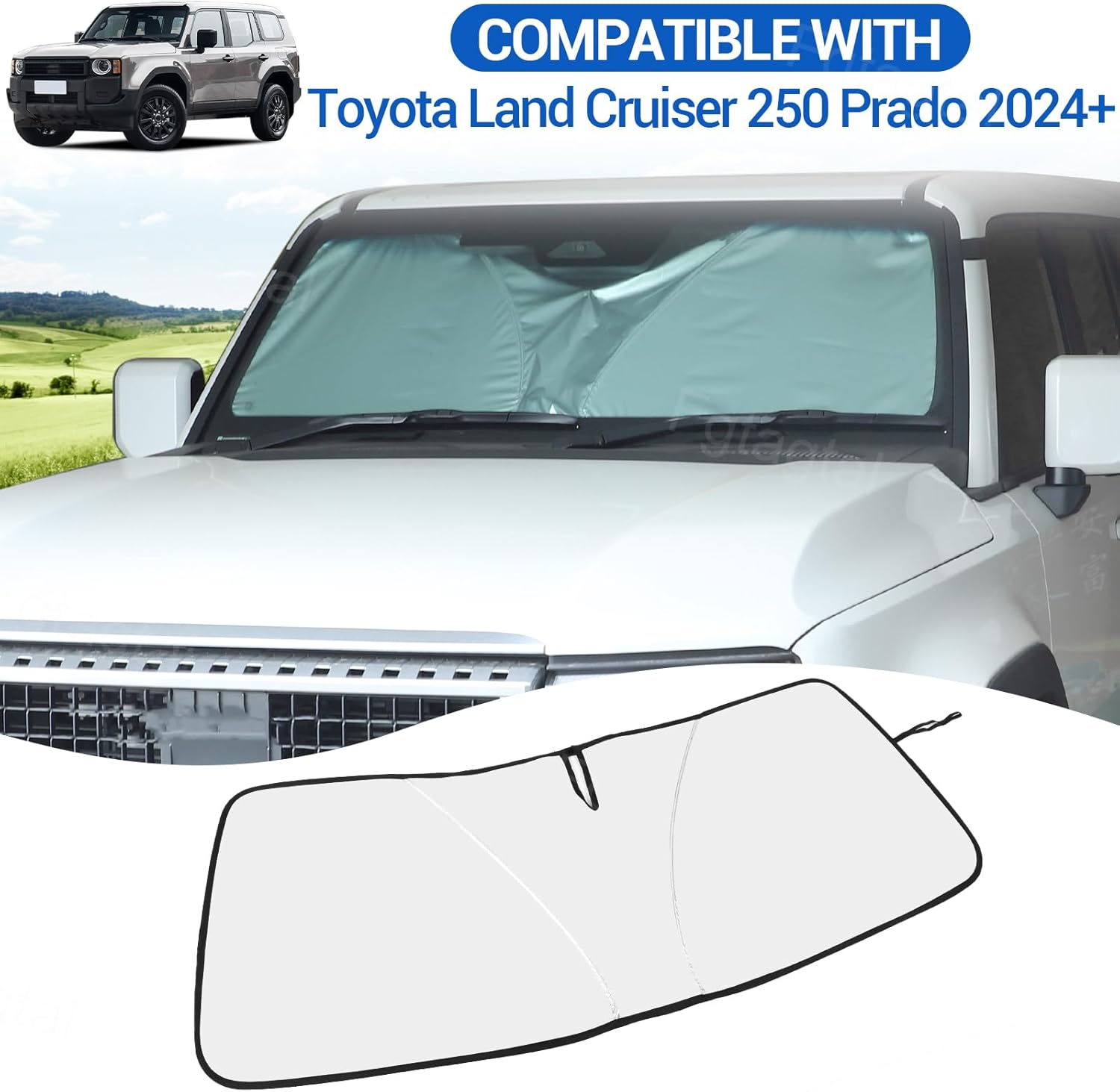 Windshield Sunshade Fit for Toyota Land Cruiser 250 Prado J250 LC250 2024+, Folding Car Sun Shade for Front Window, Auto Sun Protection Visors Blocks UV Rays and Keeps Vehicle Cool(Silver) - Silver image number 4