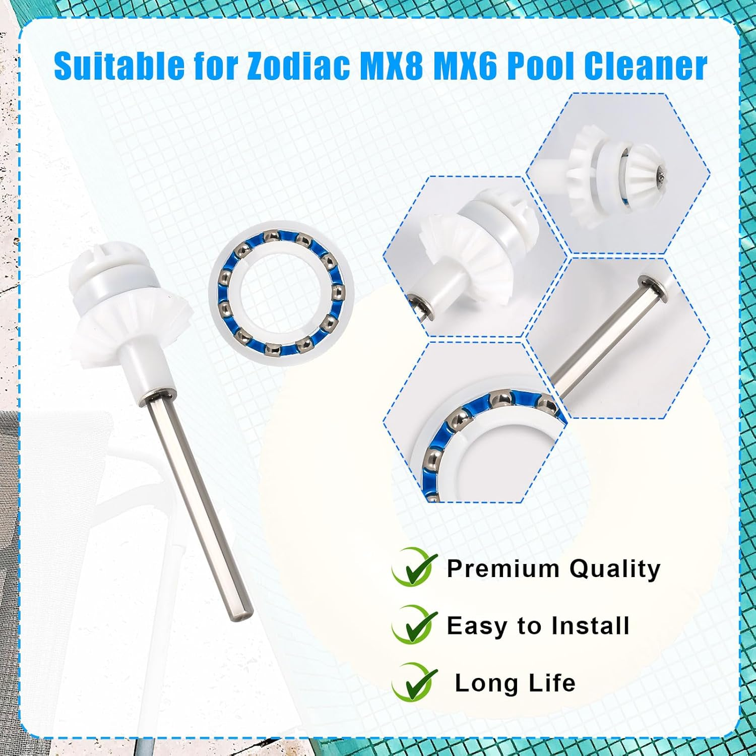 PEUTIER Pool Cleaner Replacement Parts Kit for Zodiac MX6 MX8 MX6EL MX8EL Elite, R0796200 Pool Cleaner Drive Shaft Mounting Accessories