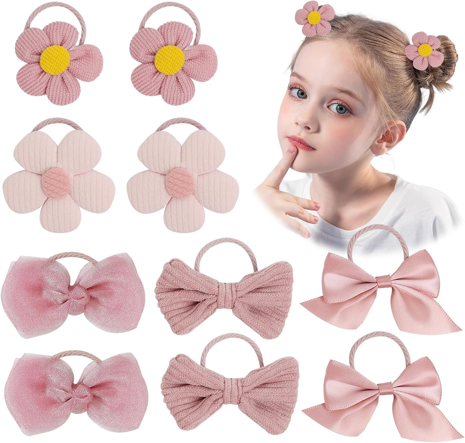 Hair Scrunchies Pink Bow, Pack of 10 Flower Small Hair Bows Hair Bows Girls Cute Bows Flowers Braid Scrunchie Bow Hair Scrunchie Women'S Styling Hair Accessories Girls image number 3