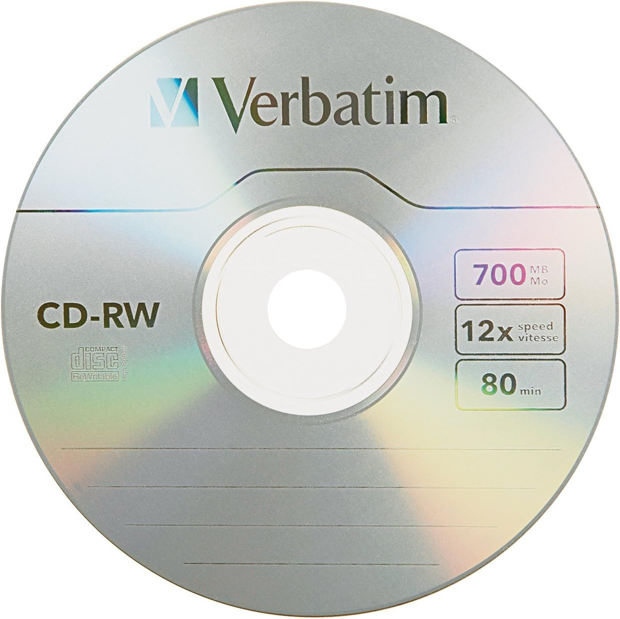 Verbatim CD-RW 700MB 2X-12X Rewritable Media Disc - 10 Pack Slim Case, Silver - 95156 image number 2