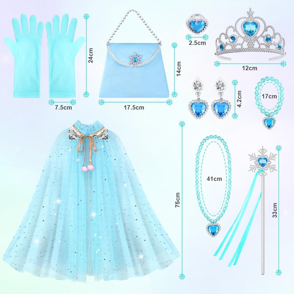 Vicloon 10PCS Princess Cape Set, Princess Dress up Cloak with Crown, Wand, Jewelry, and Bag, Princess Dress up Clothes - Pink image number 7