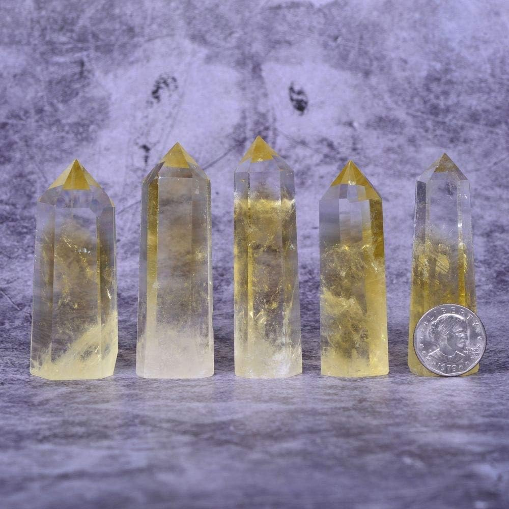Angelstones Natural Citrine Gemstone Healing Crystal Hexagonal Pointed Reiki Chakra Faceted Prism Wand Carved Stone Figurine Home Decor image number 1