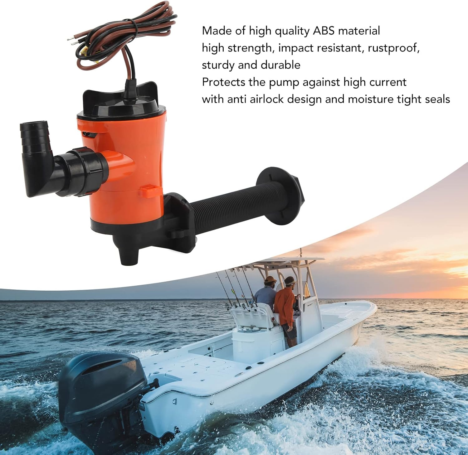 Livewell Pump, 12V 800GPH Livewell Pump Bait Tank Aerator Live Bait Tank Aerator Submersible Cartridge 90 Degree Boat Bilge Pump for Marine image number 5