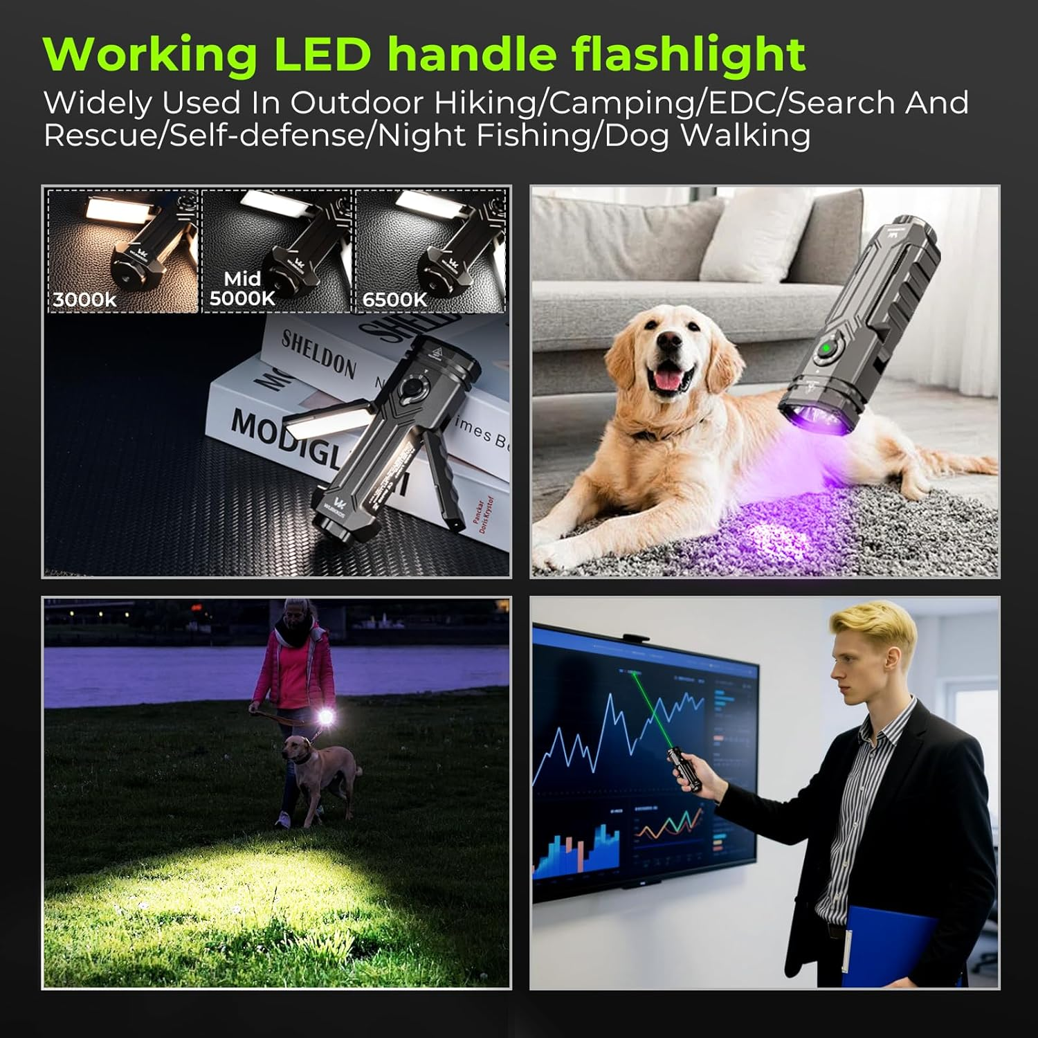 Wurkkos HD02 4-In-1 LED Torch Rechargeable EDC Flashlight, 3200 High Lumens Flashlights with Magnetic and Back Clip Handheld Foldable Torches, Suitable for Outdoor, Work, Emergency image number 1