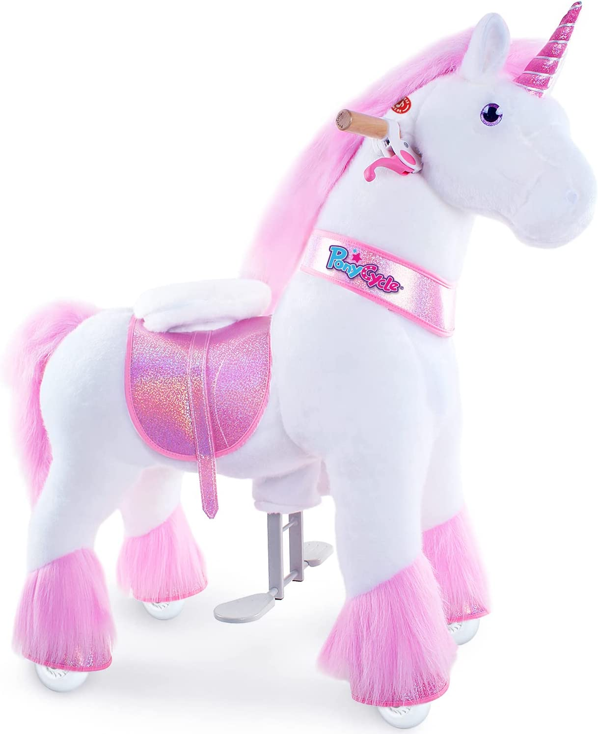 Ponycycle Model U-2021 Ride on White Horse Pink Unicorn Toy Plush Walking Animal Medium Size for Age 4-9 Ux402 image number 1