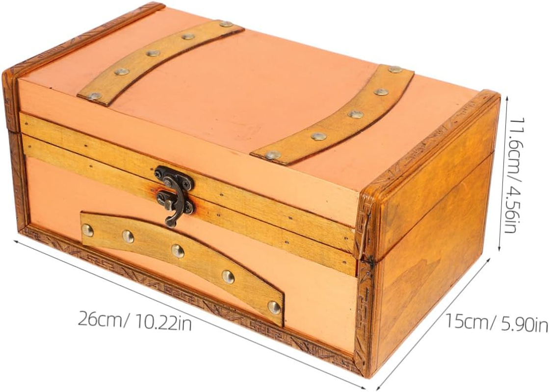Operitacx Retro Wooden Storage Box Vintage Treasure Chest for Boys and Girls Small Wood Box Lid for Home Decor and Organizing Cards Jewelry and Small Treasures image number 1
