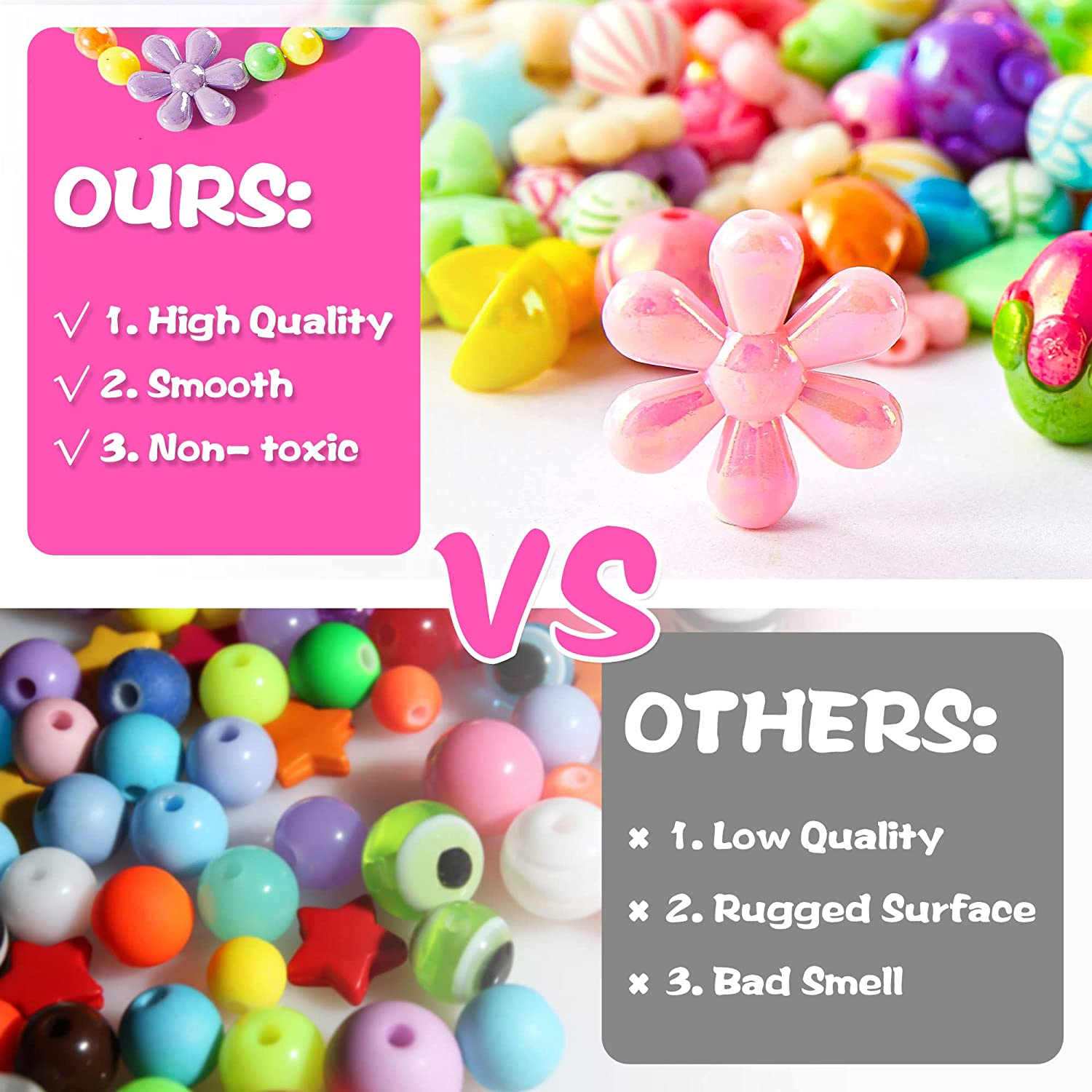 Beads for Kids Crafts, 1100 Jewelry Making Bead Kit Includes Scissor, String, Instruction and Accessories for Bracelet Making, Toys for Girls by Inscraft image number 6