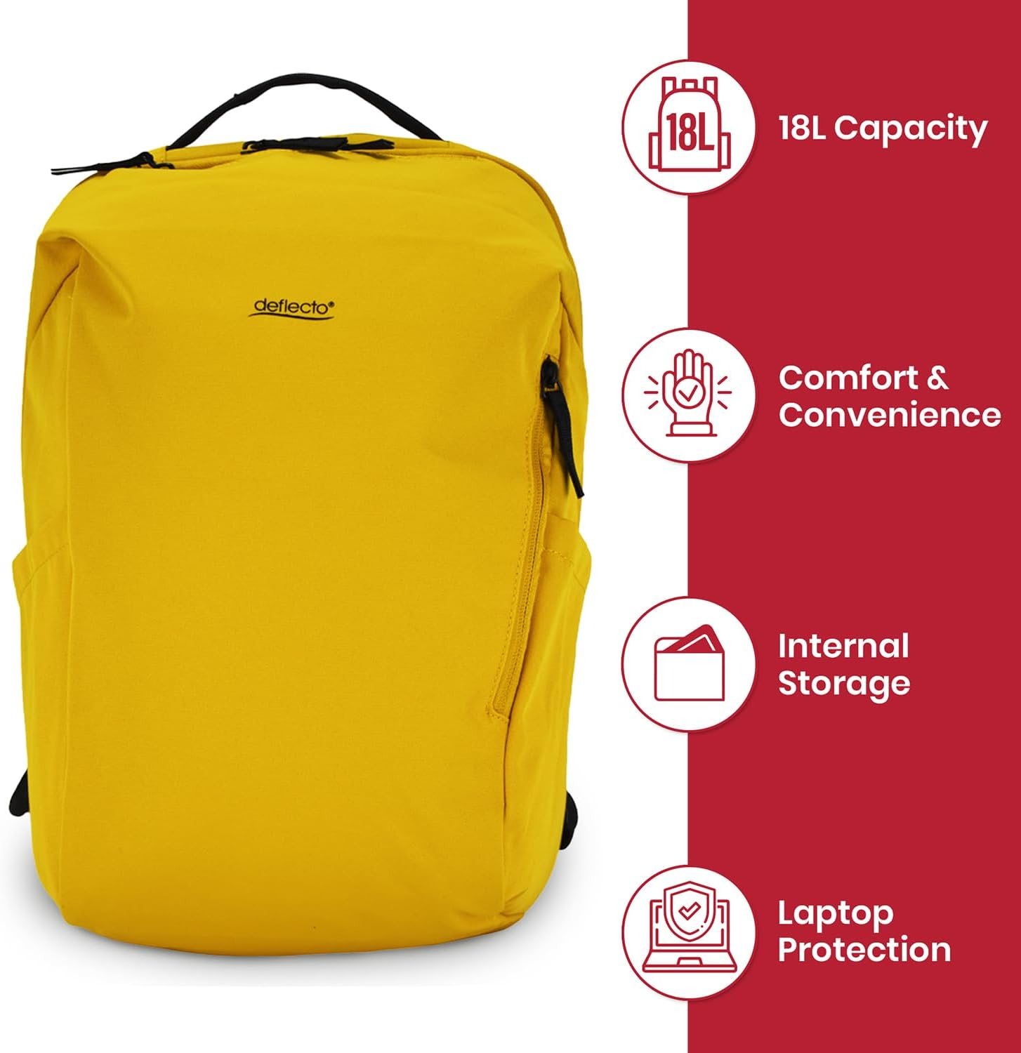 Deflecto 18L Laptop Backpack - Waterproof Recycled Fabric - 15.6" Padded Compartment - Hidden Secure Pocket & Digital Space - Adjustable Straps & Luggage Lanyard image number 2